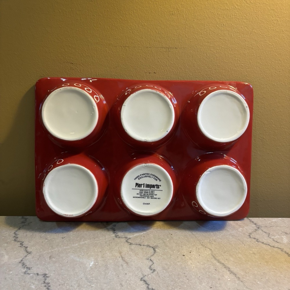 Pier 1 Black White Dot Design Stoneware Six Muffin Cupcake Pan - Picture 4 of 5